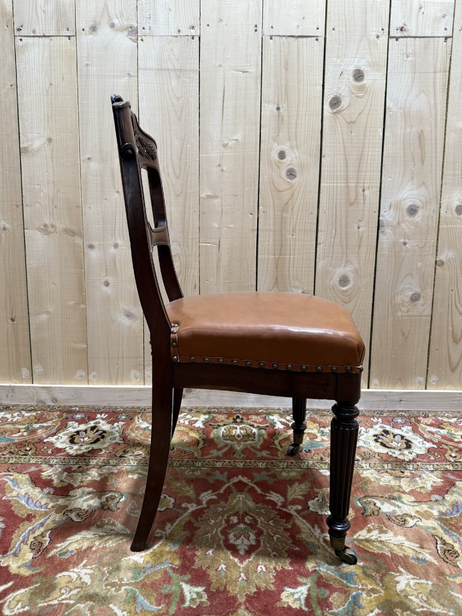 Suite de 6 chaises époque Napoléon III en acajou et cuir-photo-1