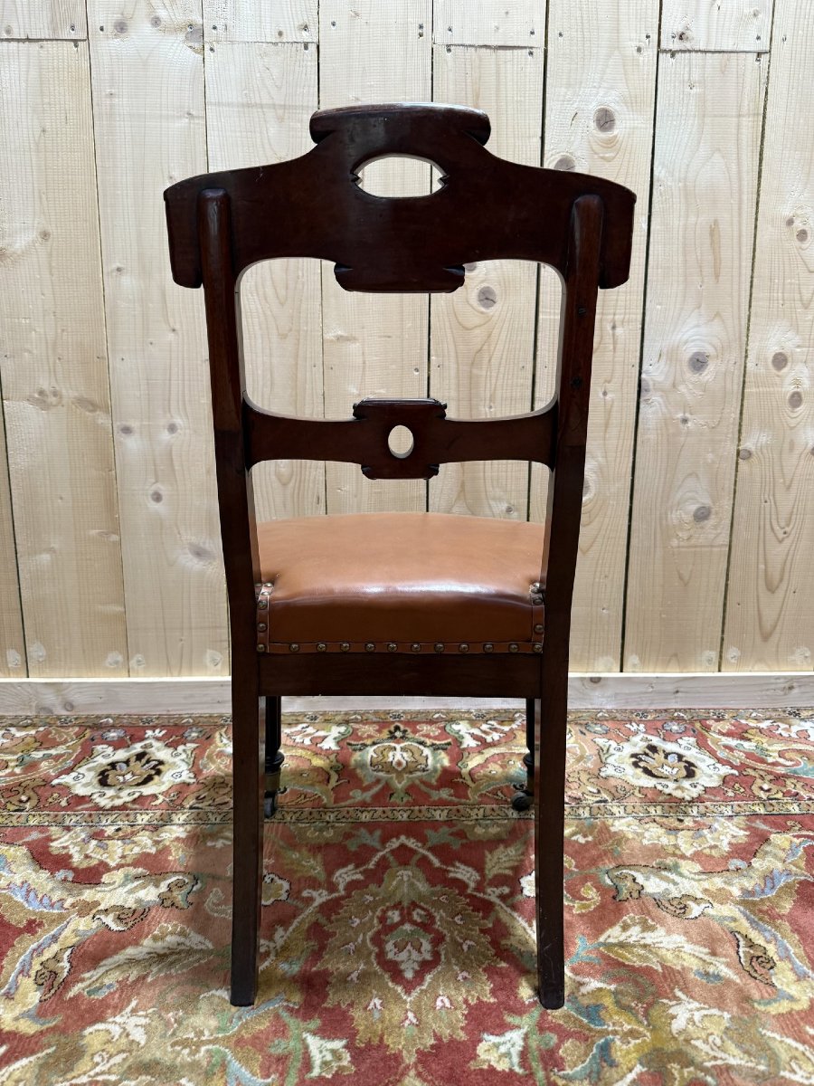 Suite de 6 chaises époque Napoléon III en acajou et cuir-photo-2