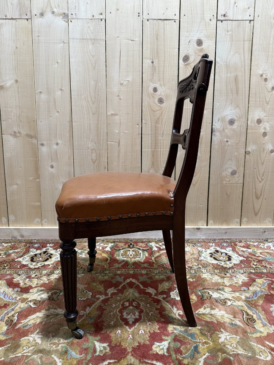 Suite de 6 chaises époque Napoléon III en acajou et cuir-photo-3