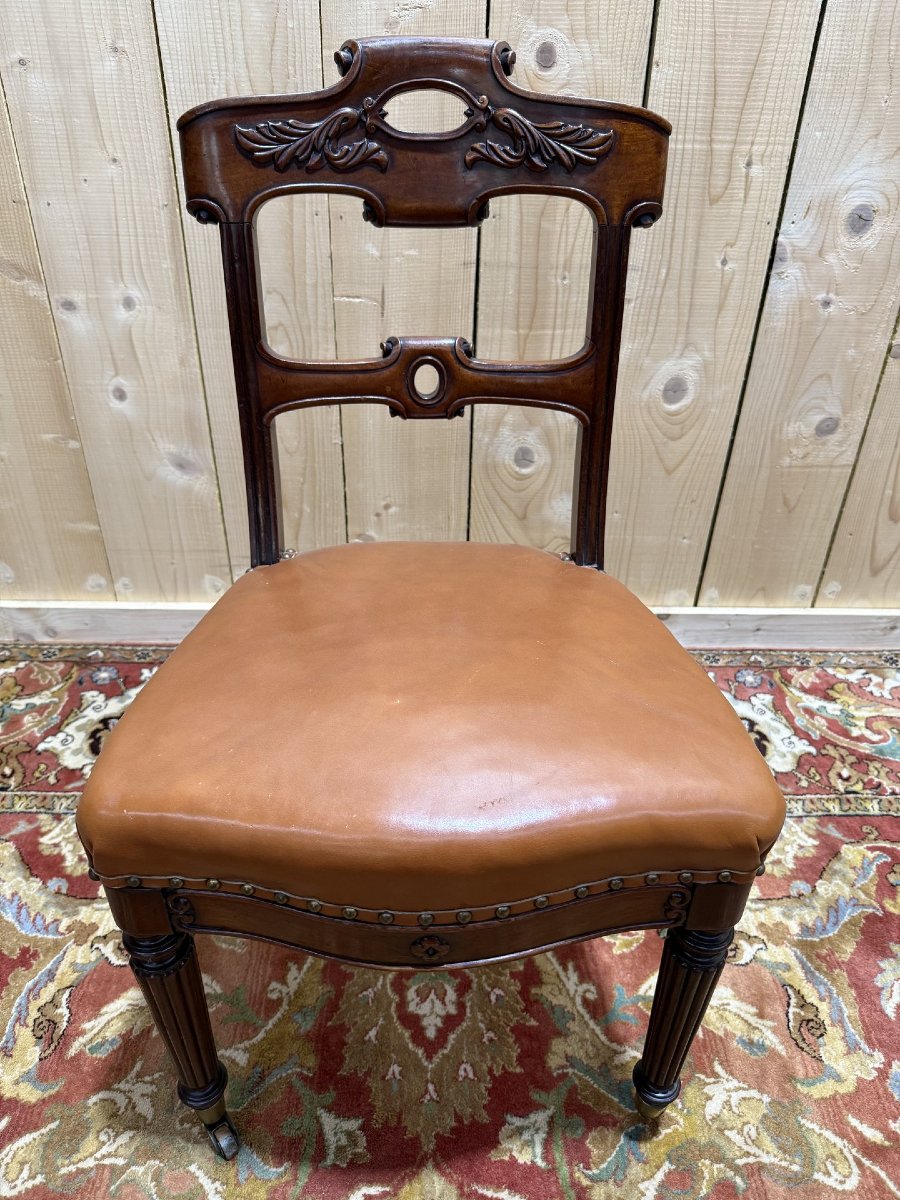 Suite de 6 chaises époque Napoléon III en acajou et cuir-photo-4