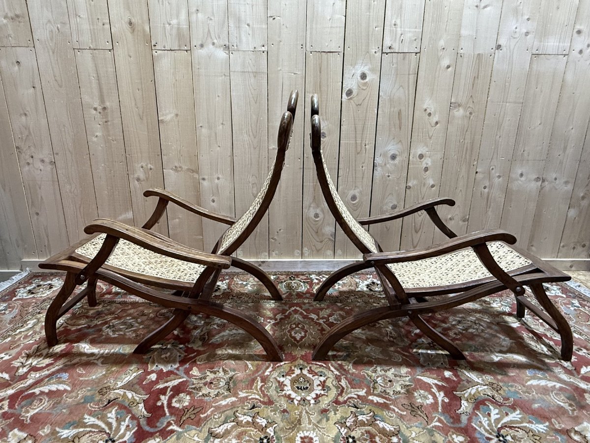 Pair Of Cane Boat Lounge Chairs-photo-3