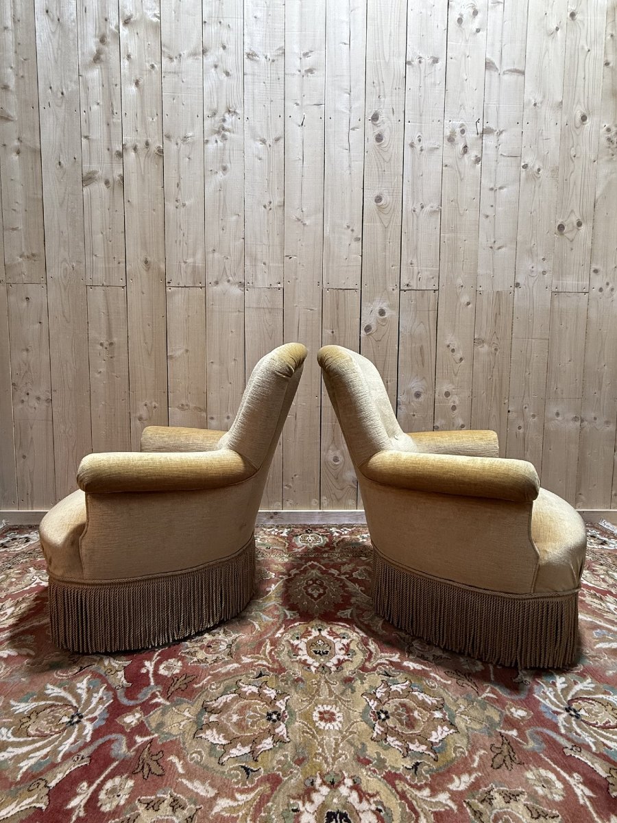 Pair Of English-style Armchairs In Yellow Velvet-photo-2