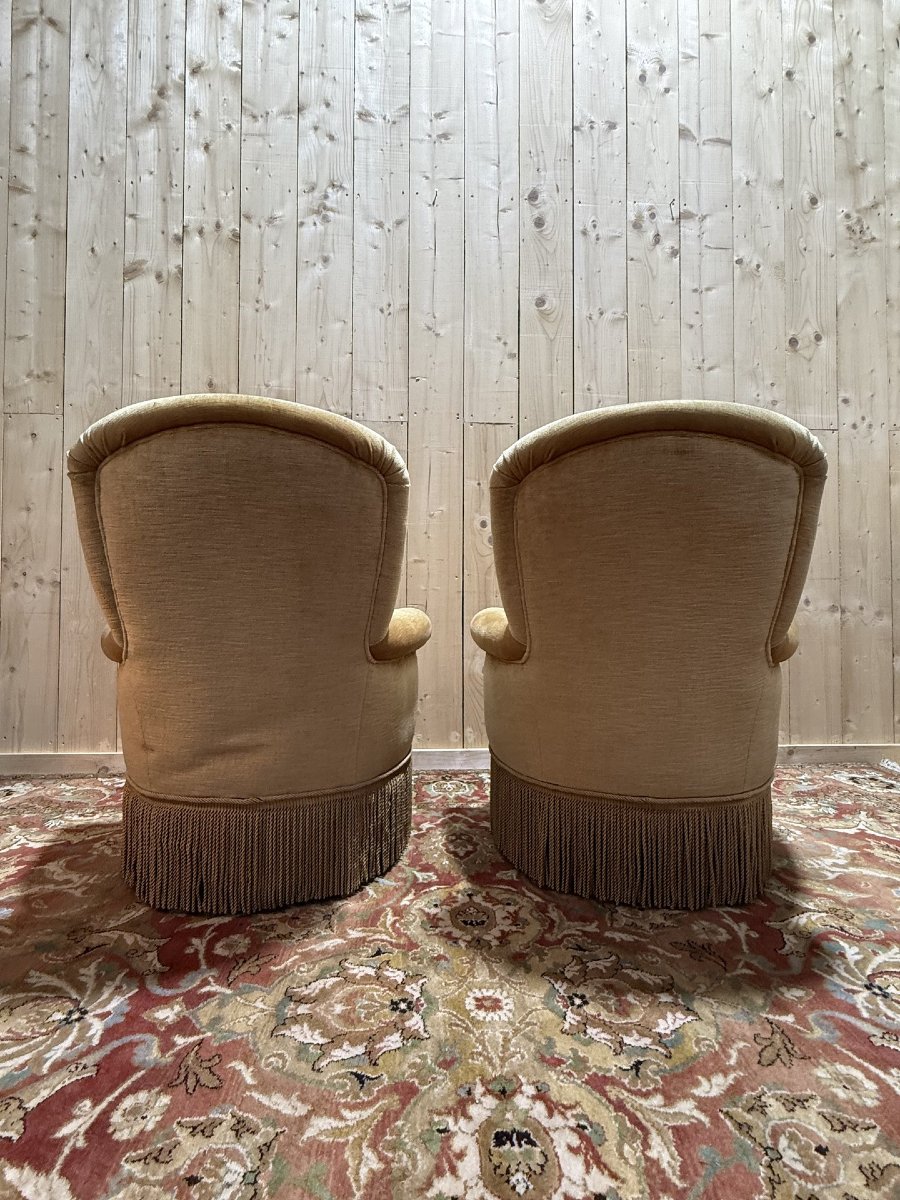Pair Of English-style Armchairs In Yellow Velvet-photo-1