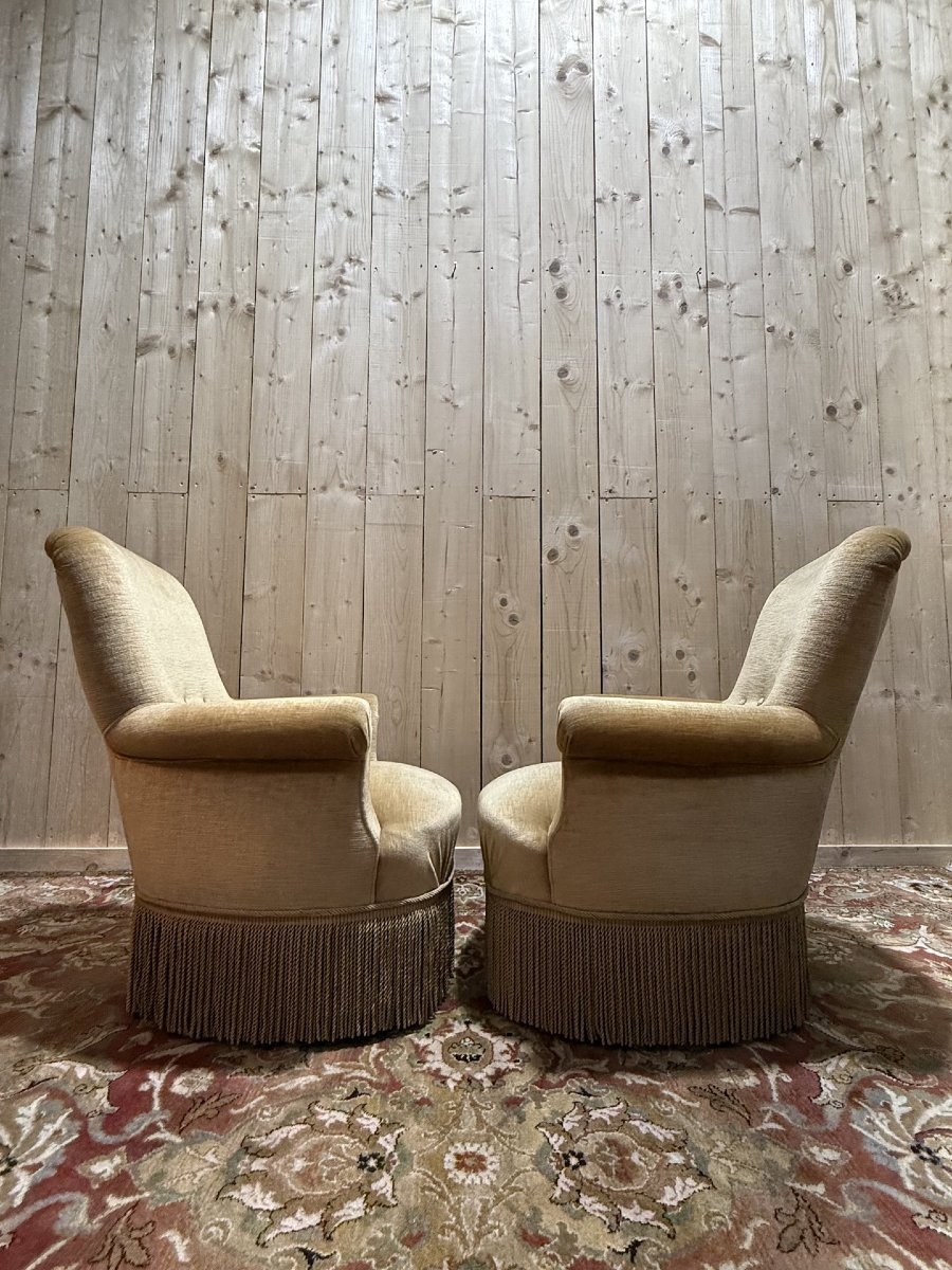 Pair Of English-style Armchairs In Yellow Velvet-photo-2