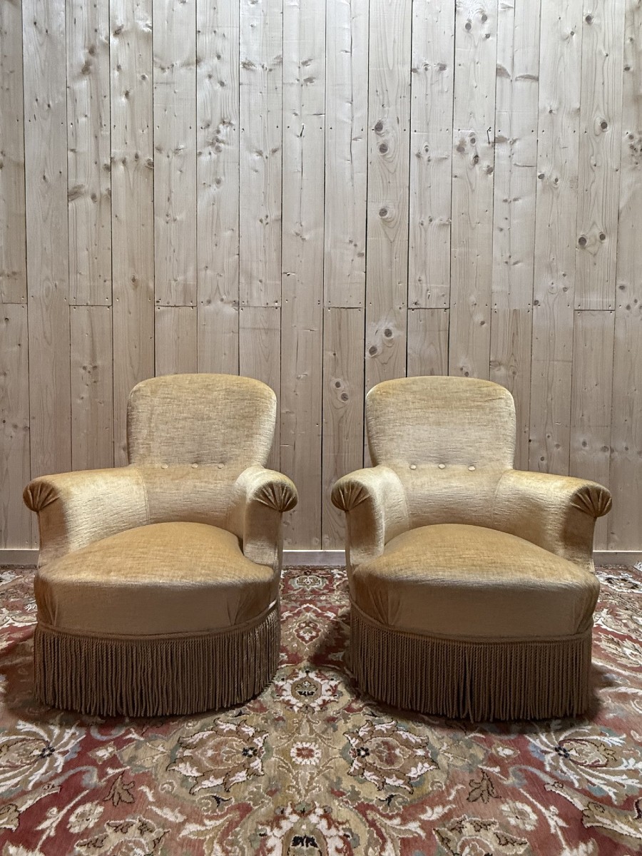 Pair Of English-style Armchairs In Yellow Velvet