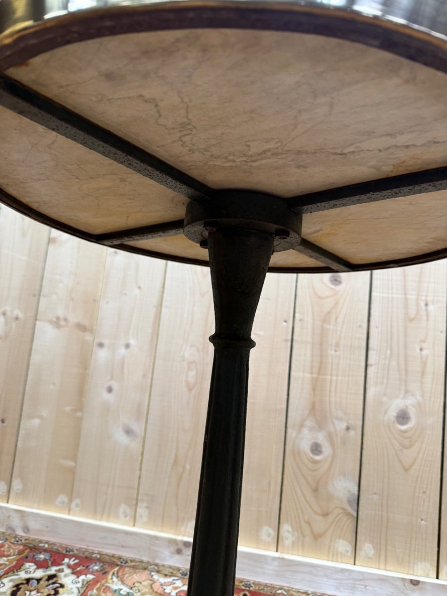 Guéridon rond de bistrot en fonte et marbre-photo-3