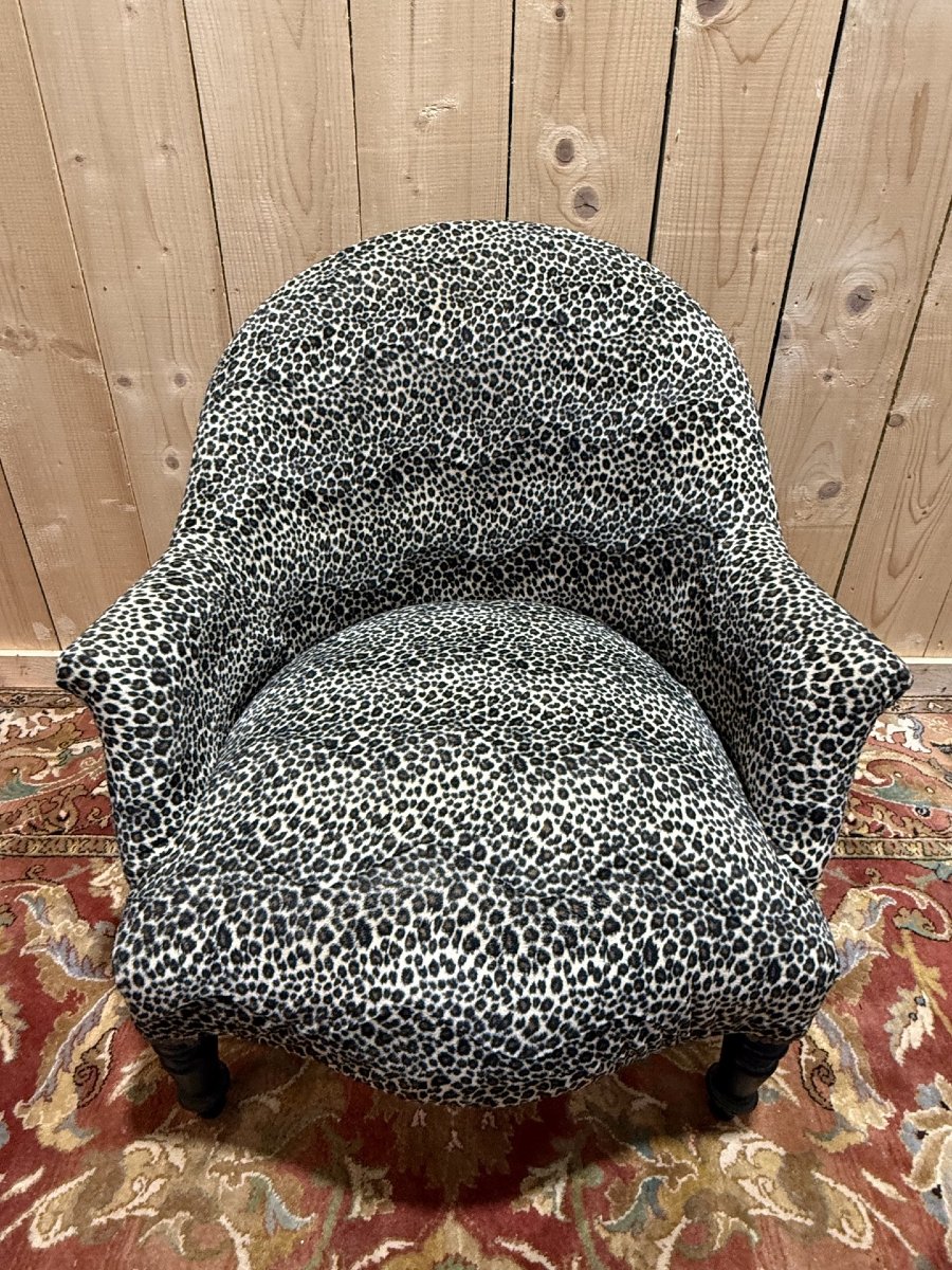 Fauteuil crapaud Napoléon III en velours léopard-photo-4