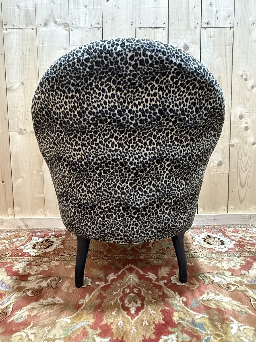 Fauteuil crapaud Napoléon III en velours léopard-photo-3