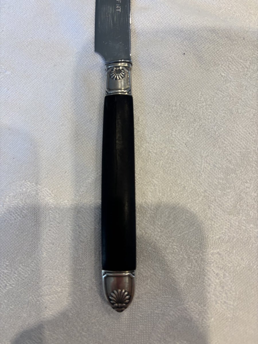 Ménagère de couteaux de style Empire en ébène, viroles et culots en argent massif-photo-2