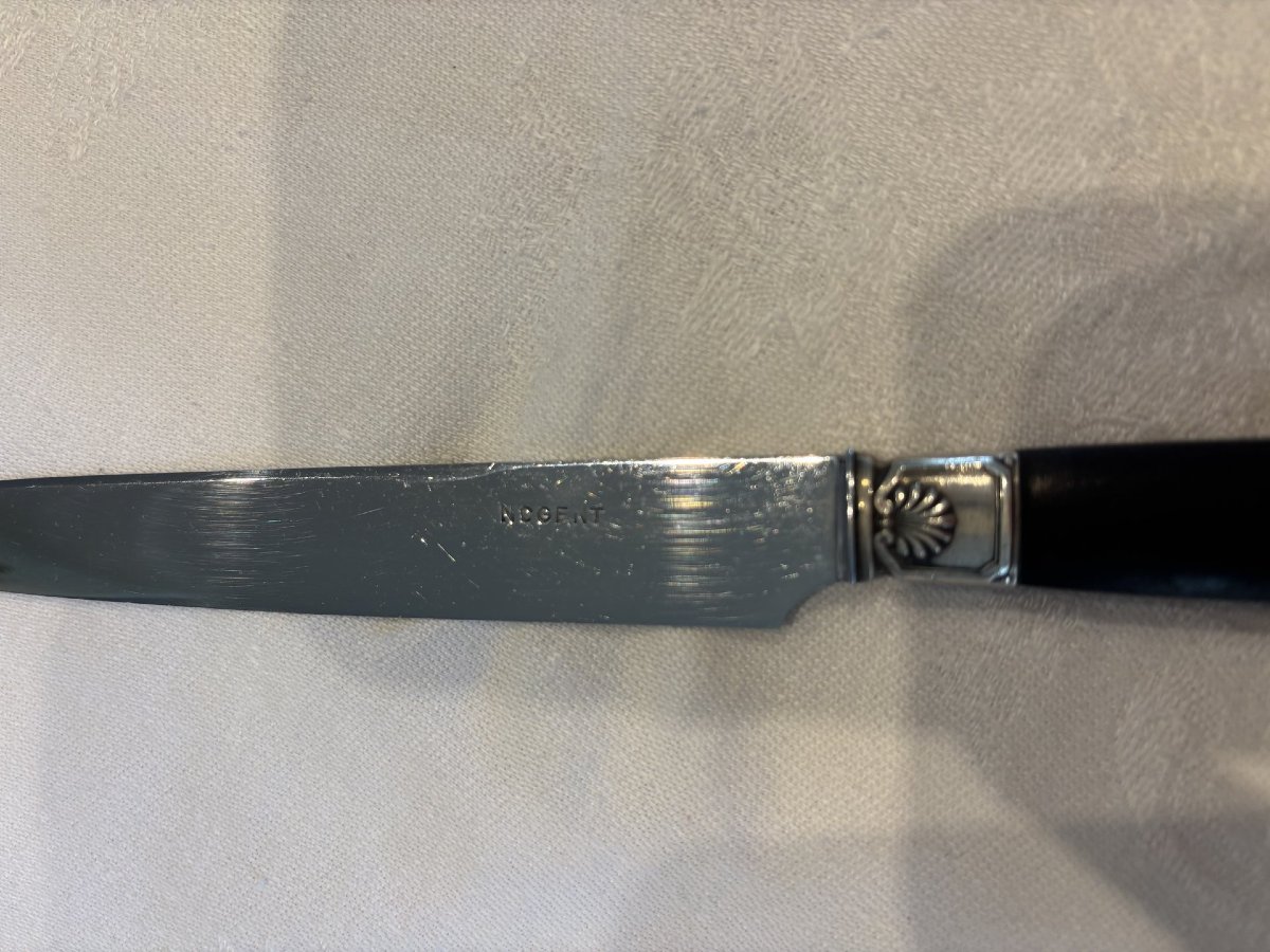 Ménagère de couteaux de style Empire en ébène, viroles et culots en argent massif-photo-2