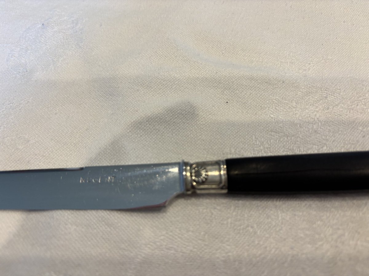 Ménagère de couteaux de style Empire en ébène, viroles et culots en argent massif-photo-4