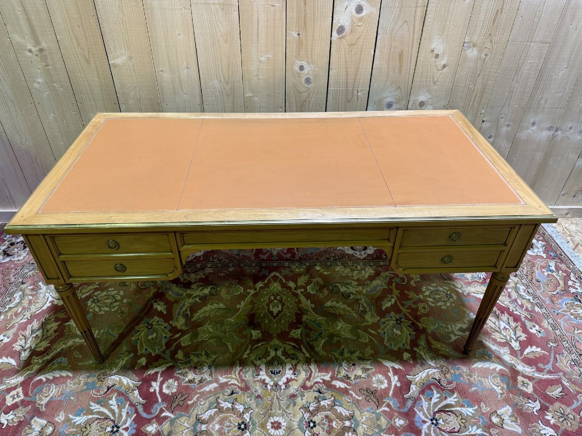 Louis XVI Style Flat Desk In Cherry Wood And Leather-photo-2