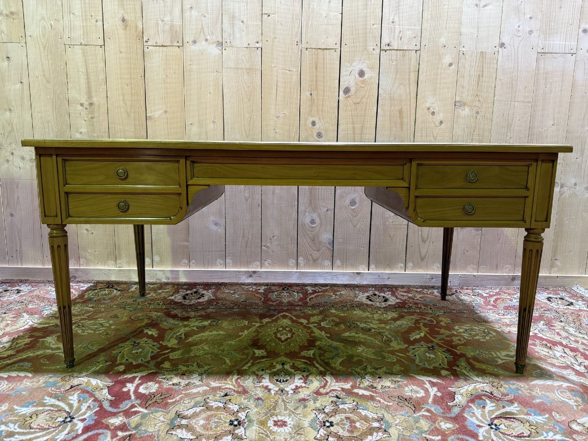 Louis XVI Style Flat Desk In Cherry Wood And Leather-photo-3