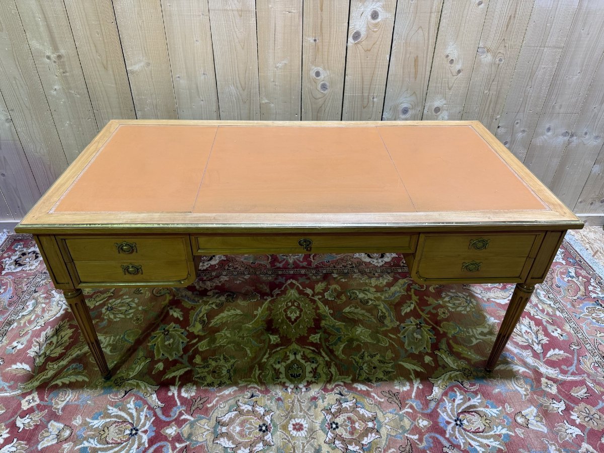 Louis XVI Style Flat Desk In Cherry Wood And Leather-photo-4