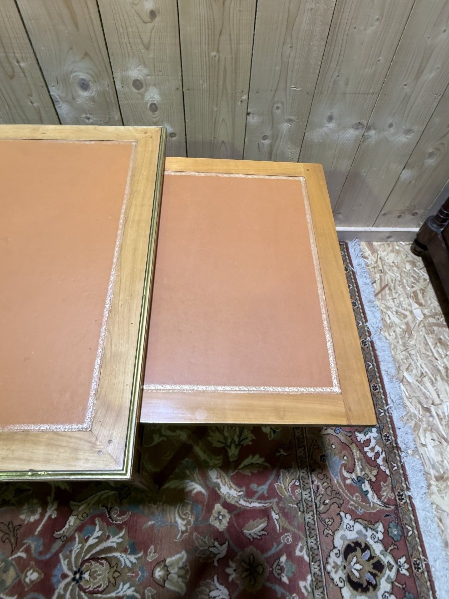 Louis XVI Style Flat Desk In Cherry Wood And Leather-photo-2