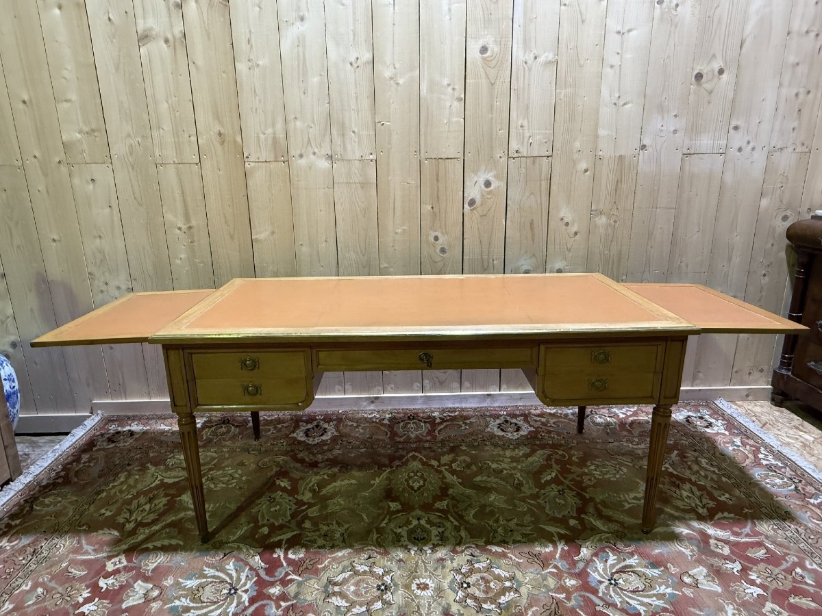 Louis XVI Style Flat Desk In Cherry Wood And Leather-photo-3