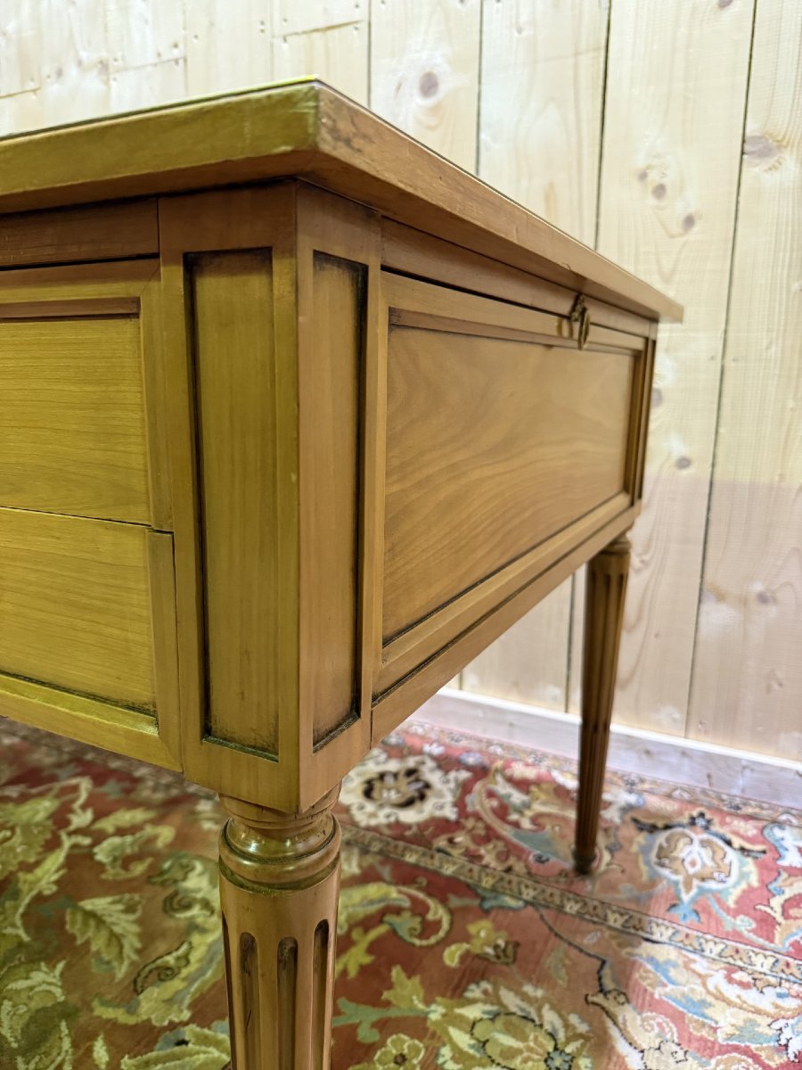 Louis XVI Style Flat Desk In Cherry Wood And Leather-photo-4