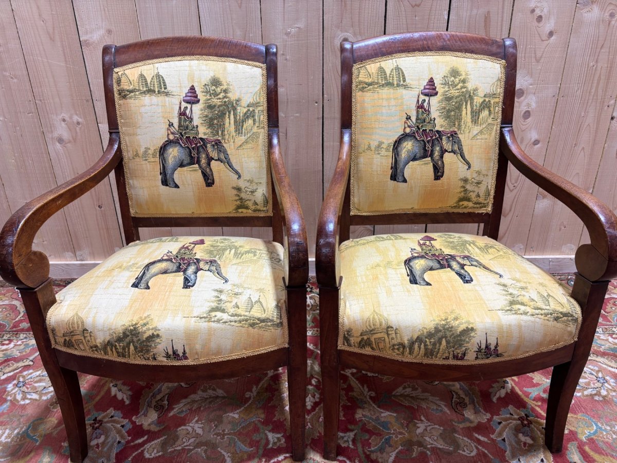 Pair Of 19th-century Armchairs With A Scrolled Back-photo-2