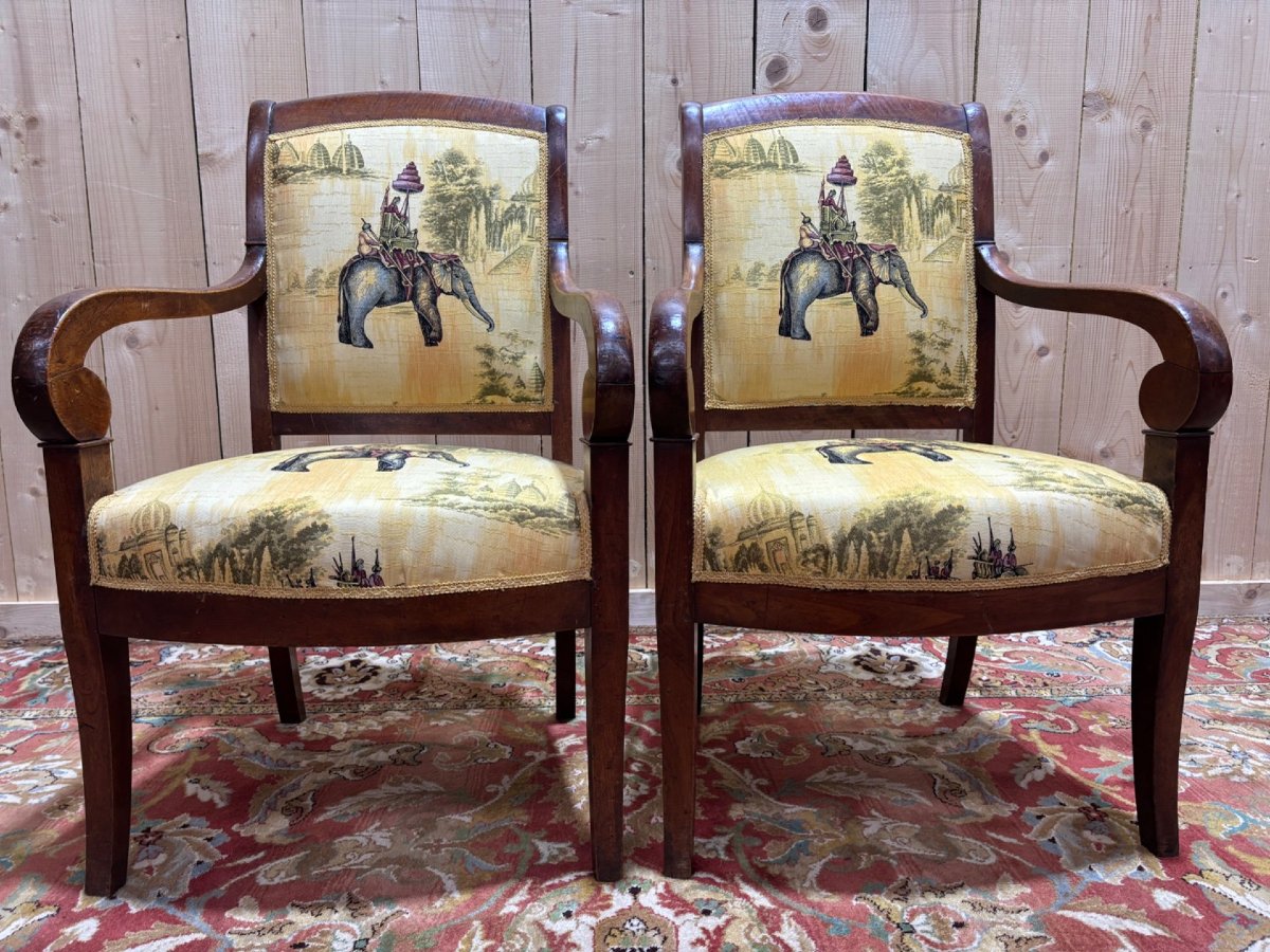 Pair Of 19th-century Armchairs With A Scrolled Back-photo-3