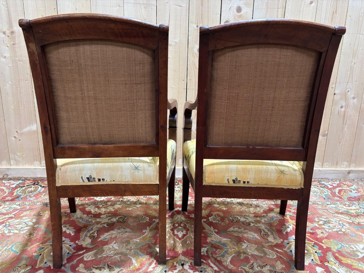 Pair Of 19th-century Armchairs With A Scrolled Back-photo-1