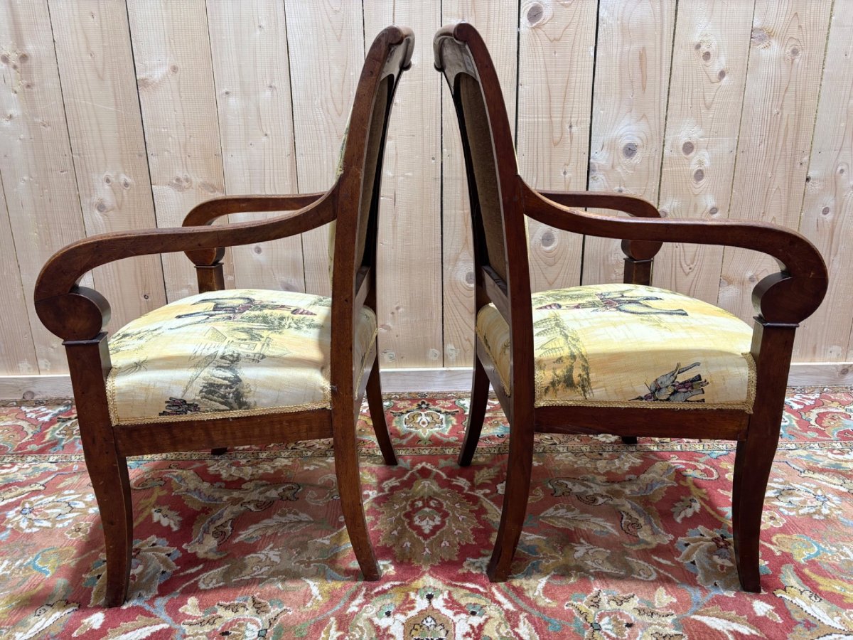 Pair Of 19th-century Armchairs With A Scrolled Back-photo-2