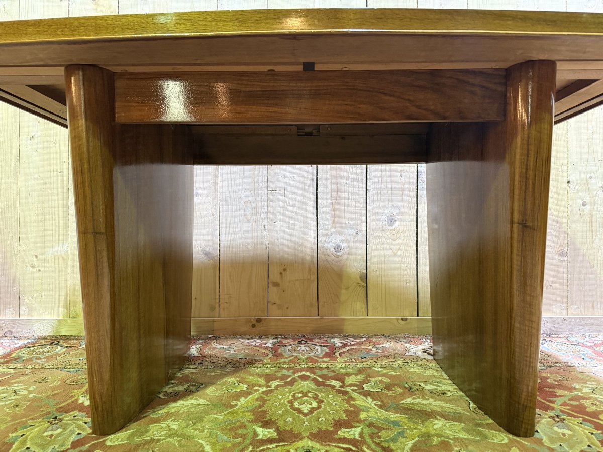 Table de salle à manger Art Déco en placage de noyer avec deux allonges-photo-2