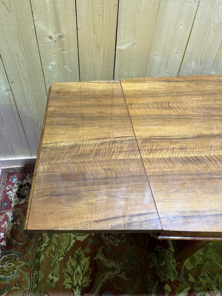 Table de salle à manger Art Déco en placage de noyer avec deux allonges-photo-1