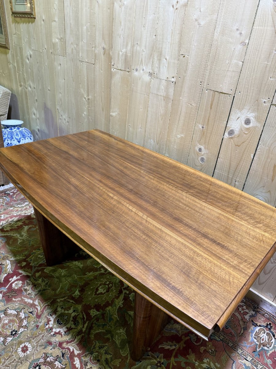 Table de salle à manger Art Déco en placage de noyer avec deux allonges-photo-4