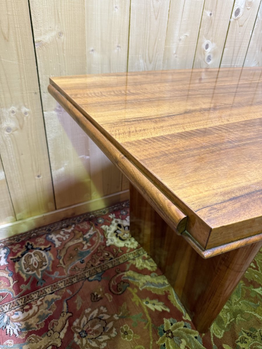 Table de salle à manger Art Déco en placage de noyer avec deux allonges-photo-5