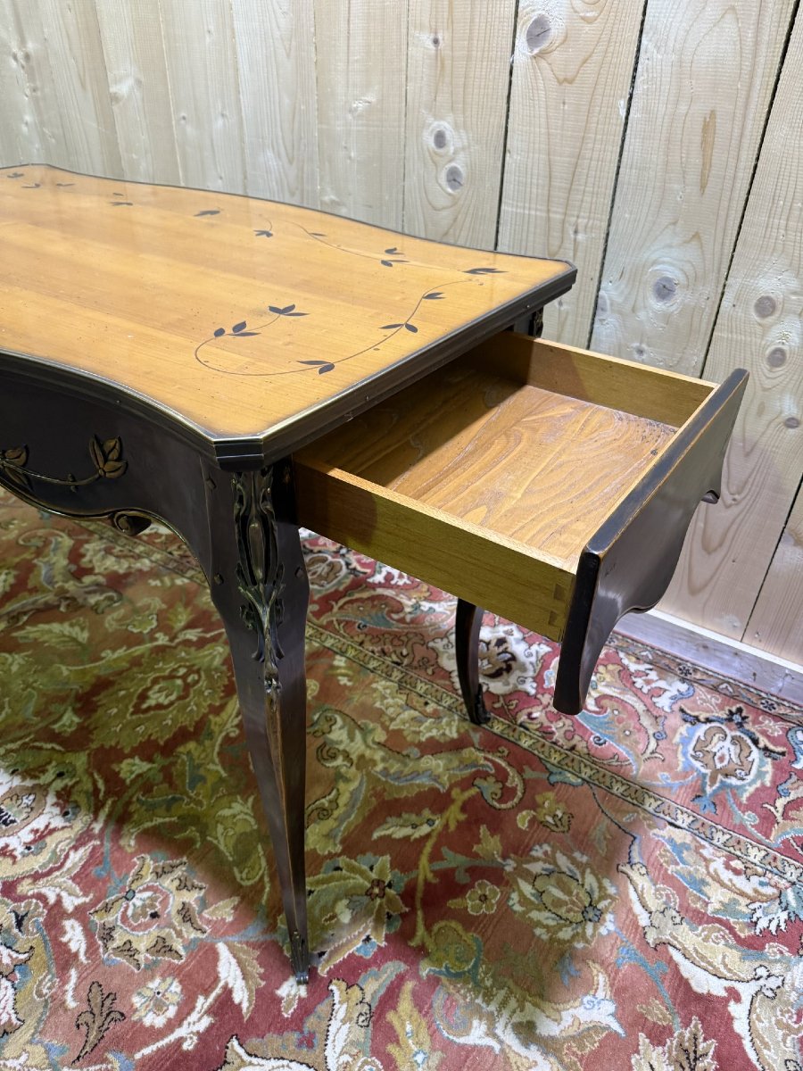 Table console de style Louis XV en bois noirci.-photo-1