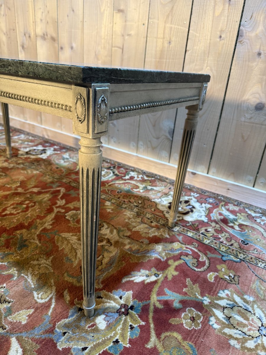 Louis XVI Style Painted Coffee Table And Green Marble-photo-1