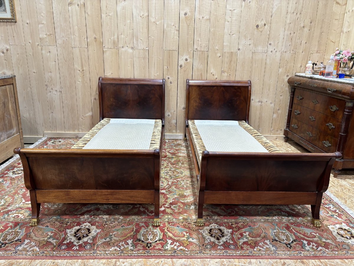 Lits jumeaux de style empire en acajou-photo-4