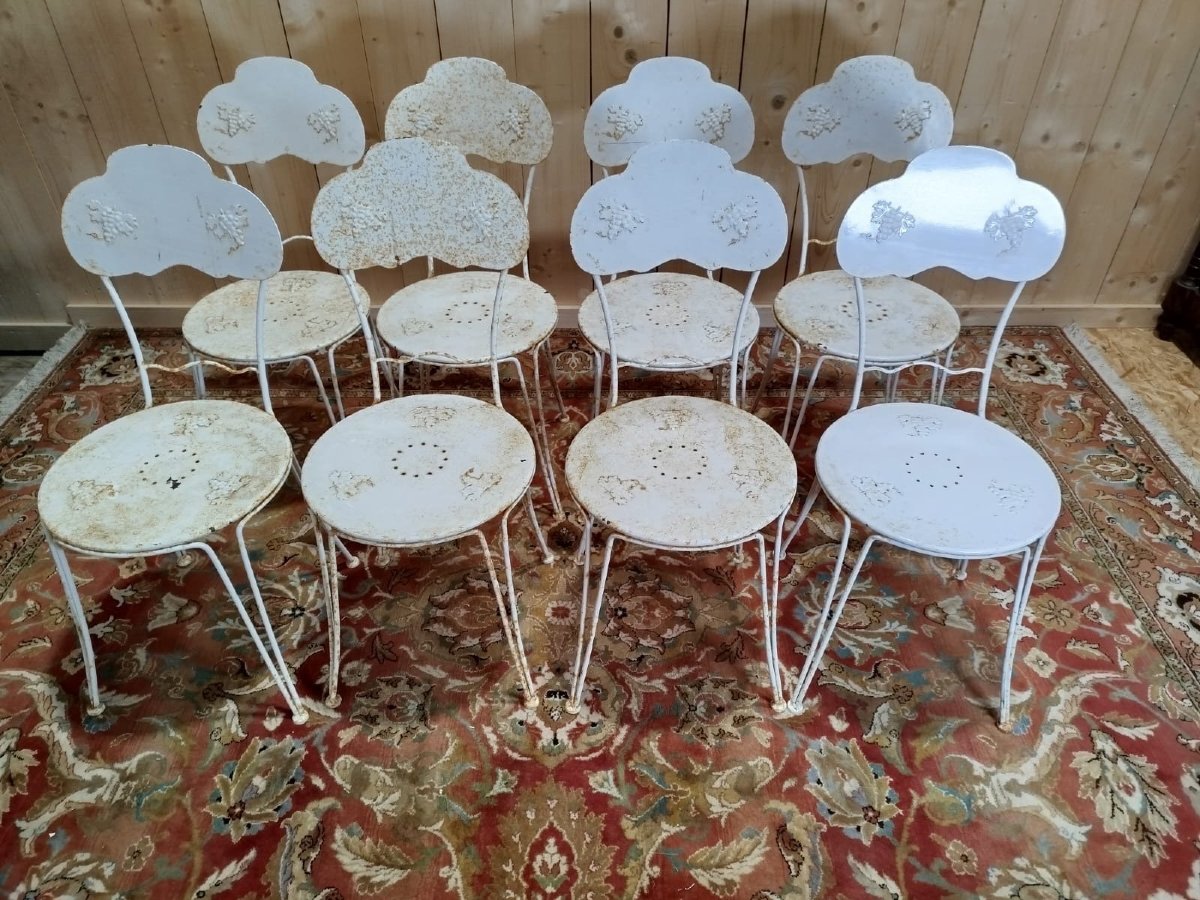 Set Of 8 Wrought Iron Garden Chairs-photo-3