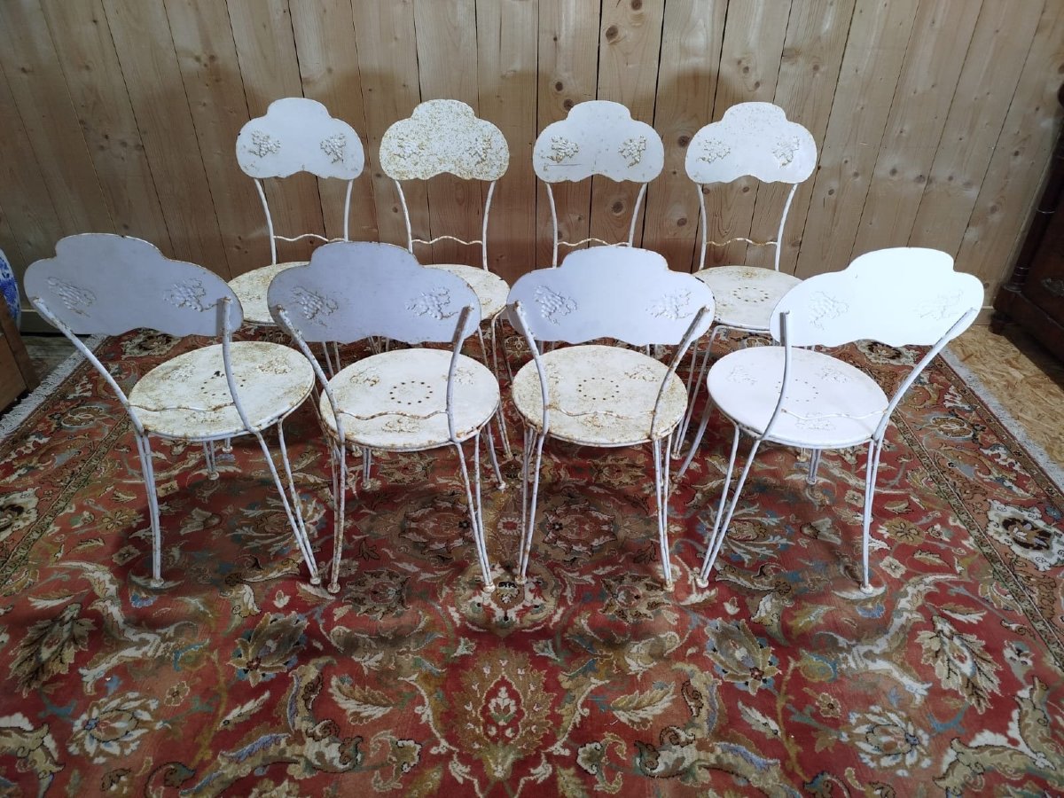 Set Of 8 Wrought Iron Garden Chairs-photo-4