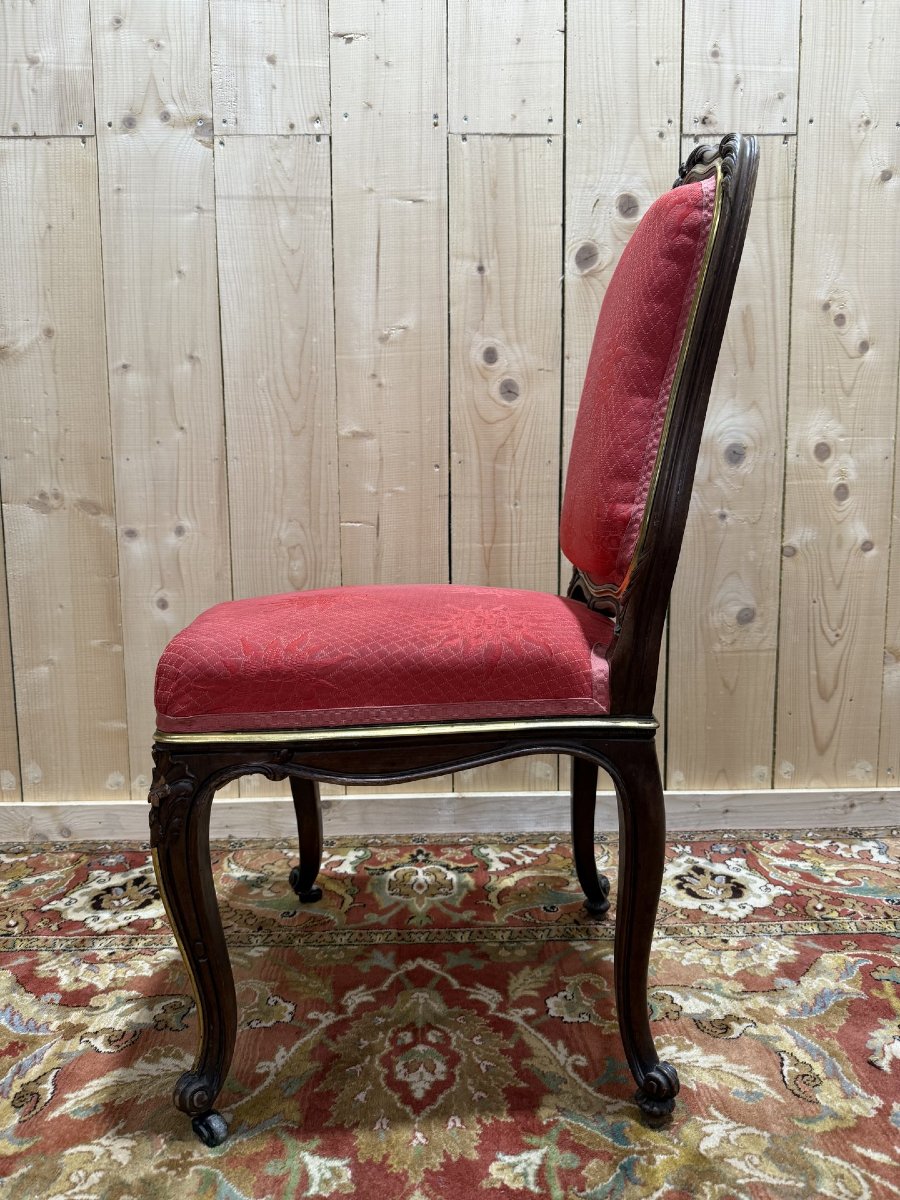 Set Of 6 Louis XV Style Chairs In Walnut And Brass-photo-3