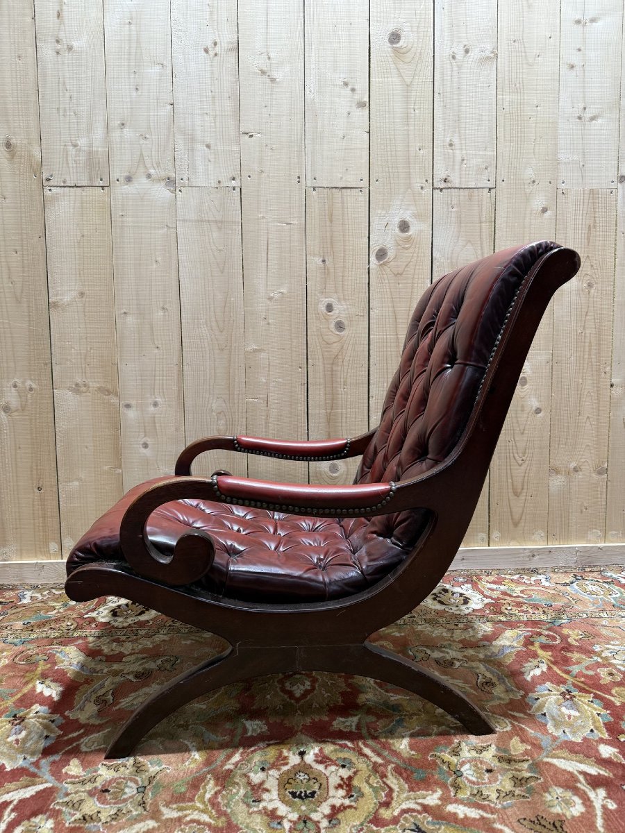 English Chesterfield Slipper Armchair In Tufted Leather-photo-2
