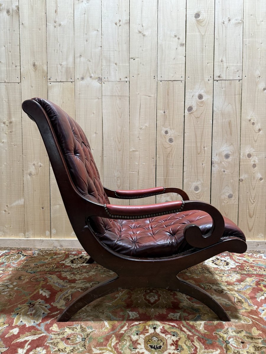 English Chesterfield Slipper Armchair In Tufted Leather-photo-3