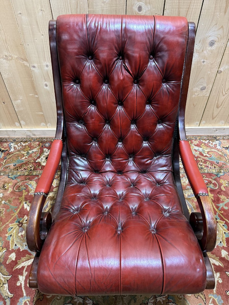 English Chesterfield Slipper Armchair In Tufted Leather-photo-2