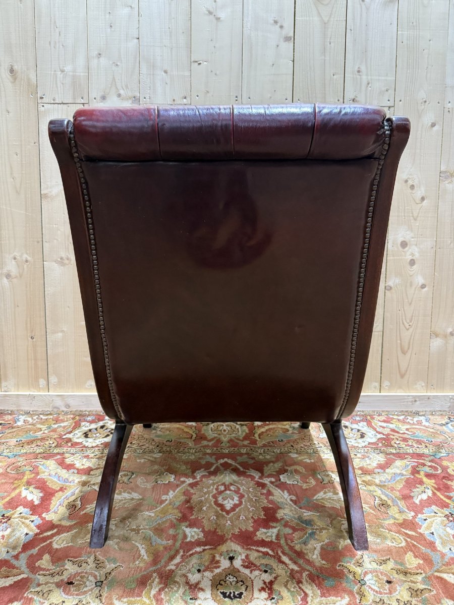 English Chesterfield Slipper Armchair In Tufted Leather-photo-3