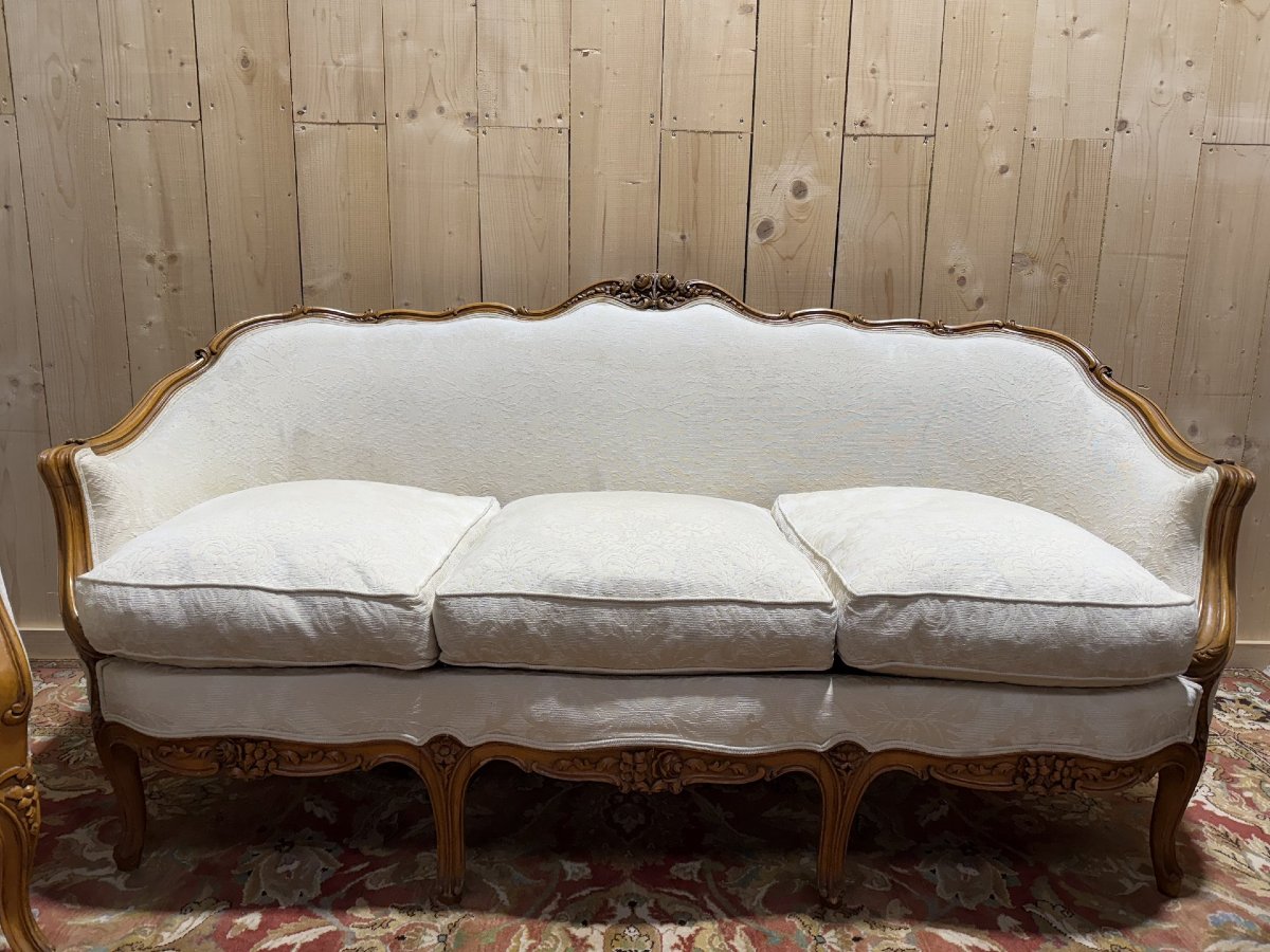 Beige Louis XV Style Living Room Set With Sofa And Pair Of Armchairs-photo-3