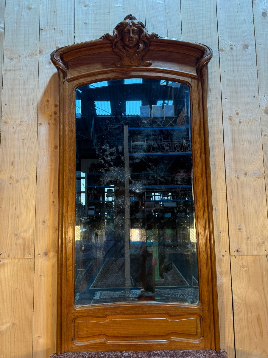 Art Nouveau Period Console Table With Mirror In Carved Oak -photo-4
