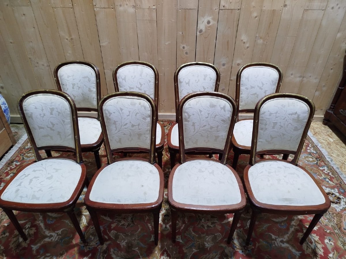 Suite de 8 chaises et paire de fauteuils Louis XVI-photo-3