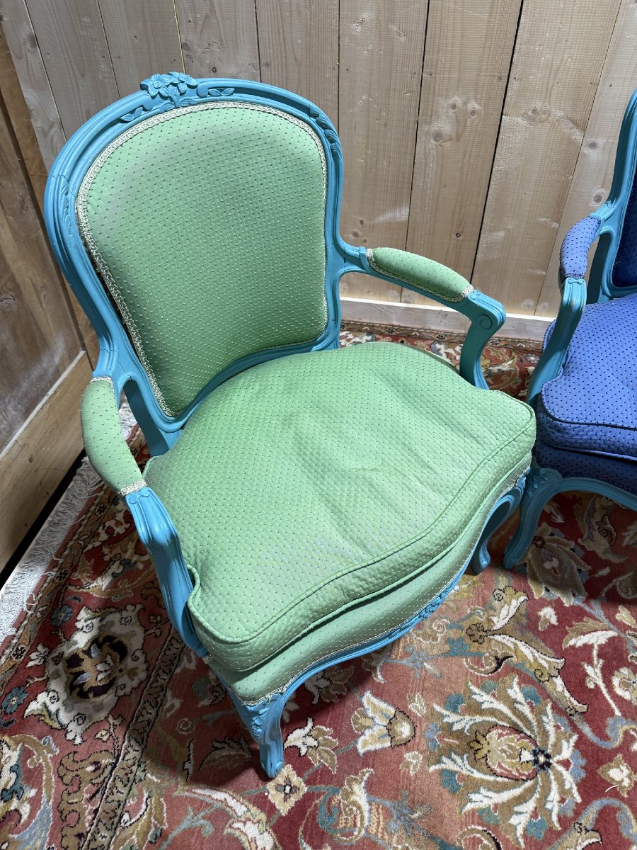 Suite de 4 fauteuils cabriolets de style Louis XV-photo-4