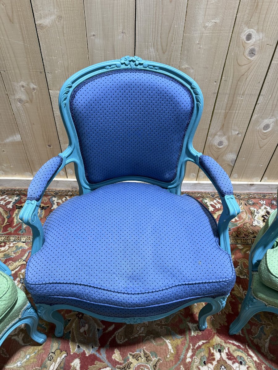 Suite de 4 fauteuils cabriolets de style Louis XV-photo-5