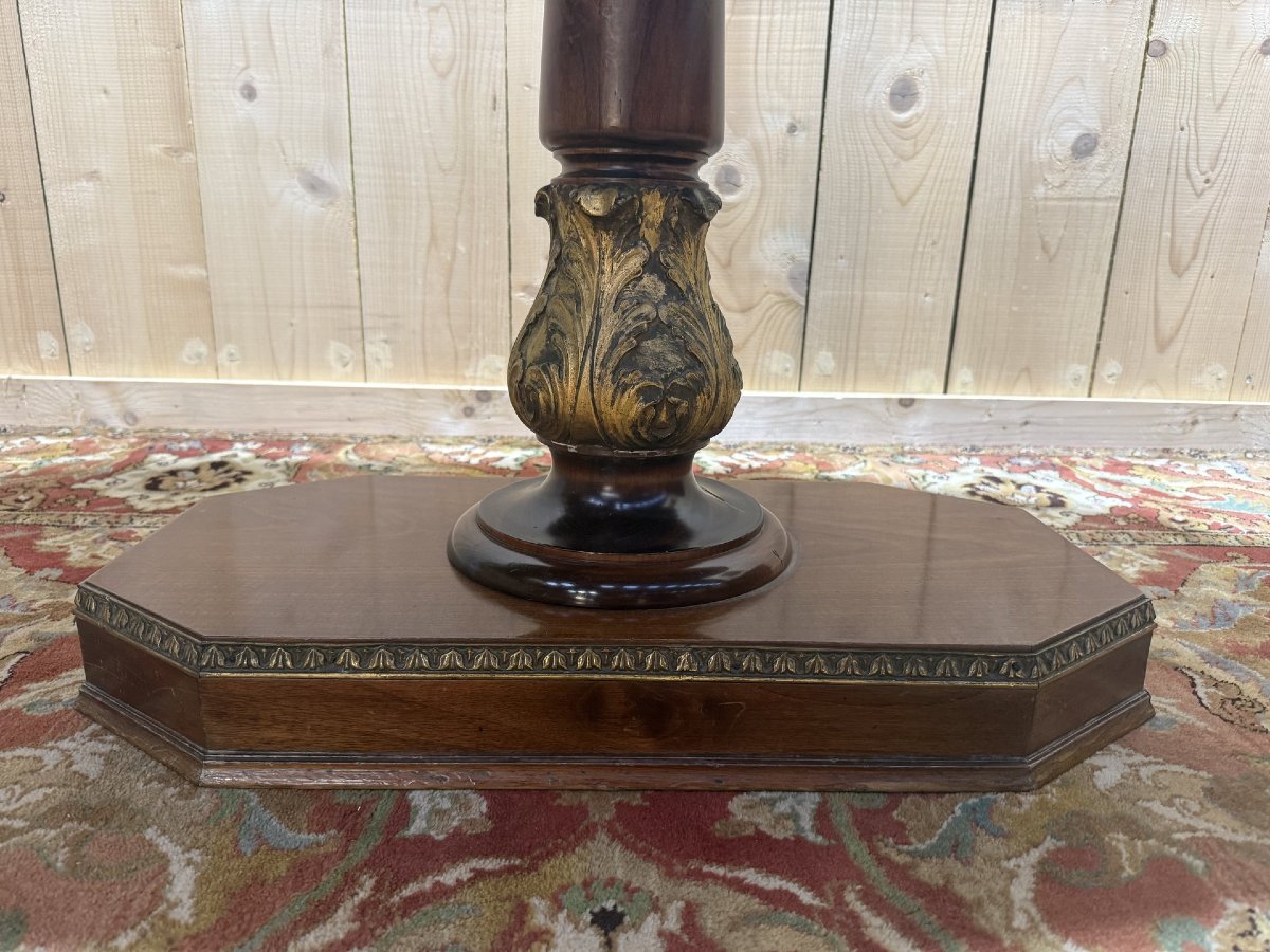 Oval Empire-style Pedestal Table In Walnut And Marble-photo-2