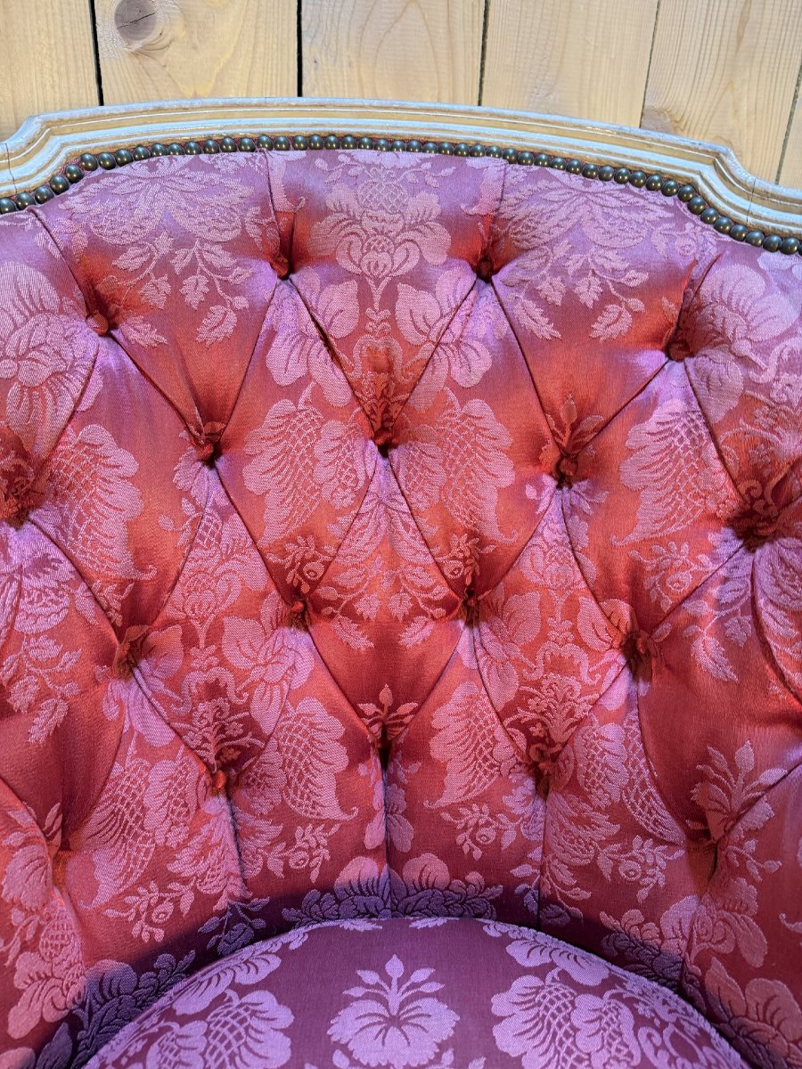 Paire de bergères gondoles de style Louis XV bois réchampi-photo-4