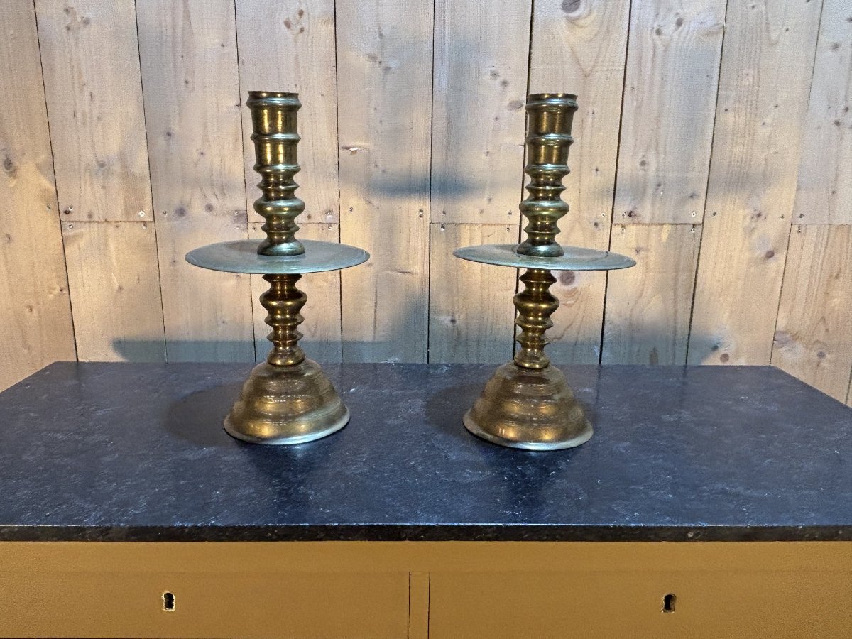 Pair Of Large Brass Candle Holders-photo-3