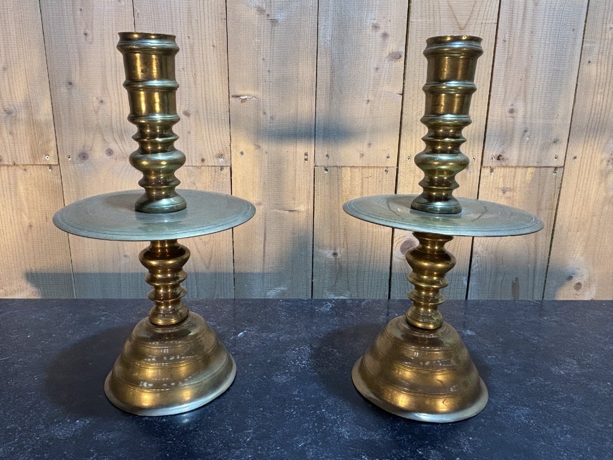 Pair Of Large Brass Candle Holders-photo-4