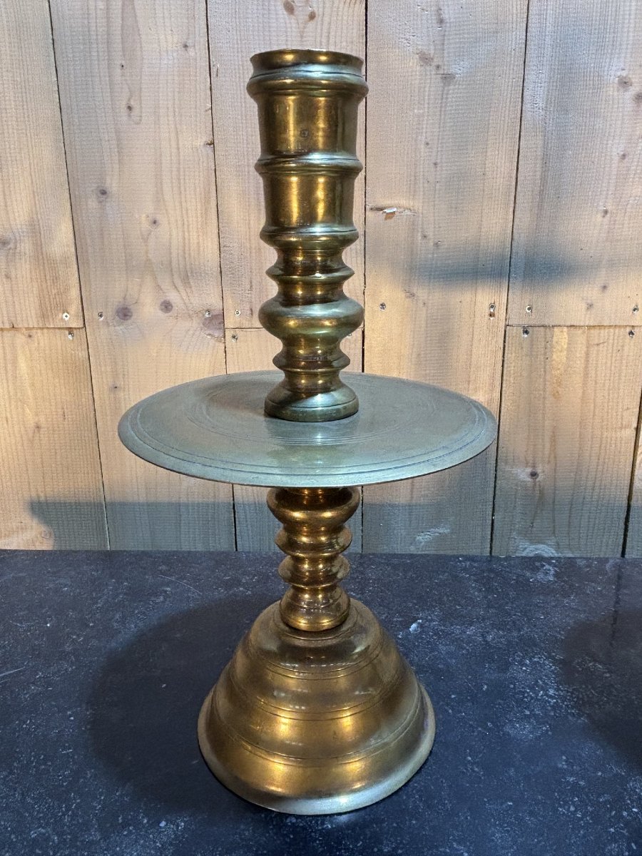 Pair Of Large Brass Candle Holders-photo-3