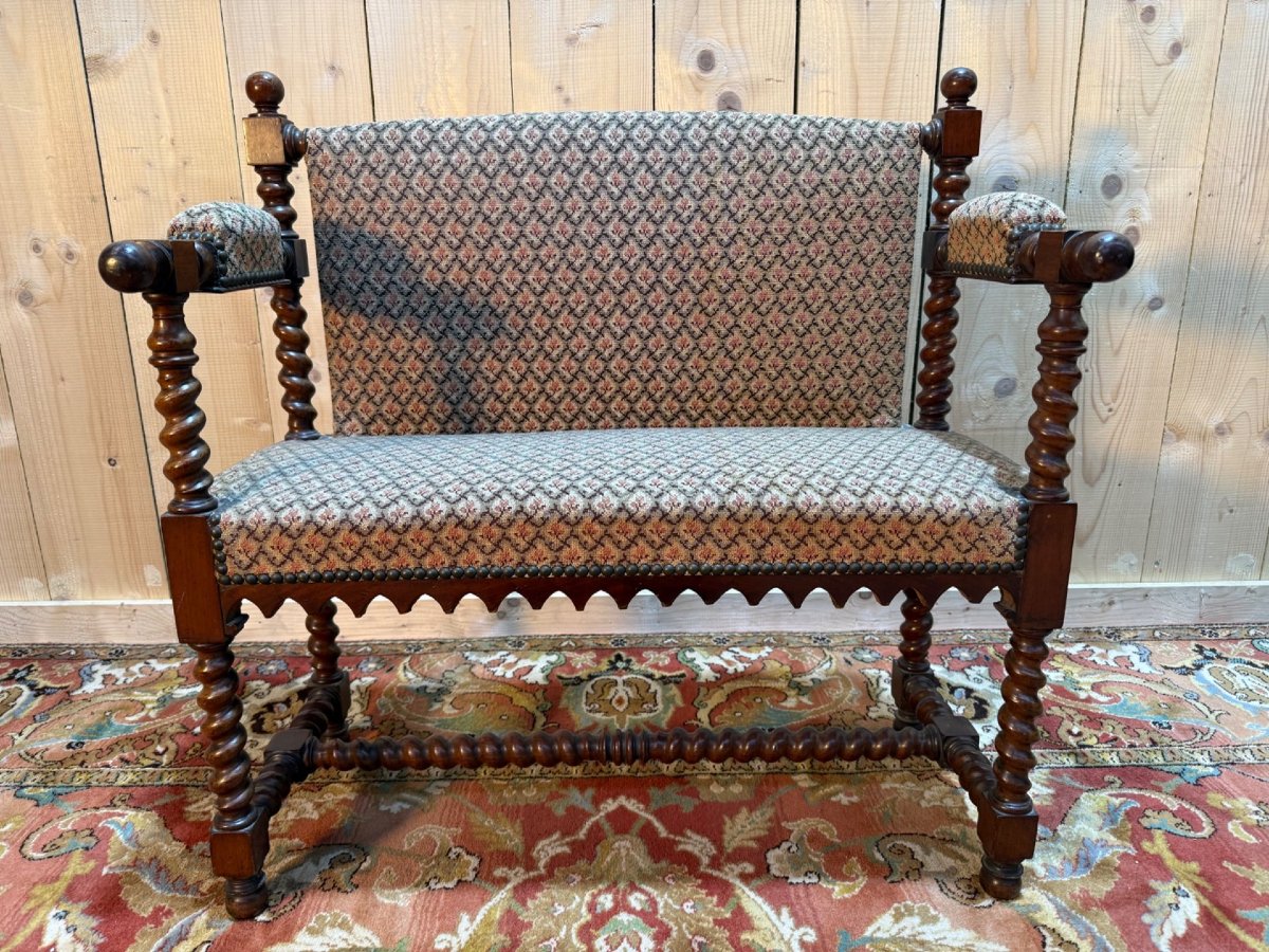 Petit banc d'office en acajou de style Louis XIII-photo-2